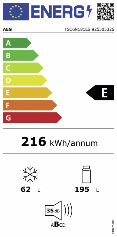 AEG TSC6N181ES energielabel