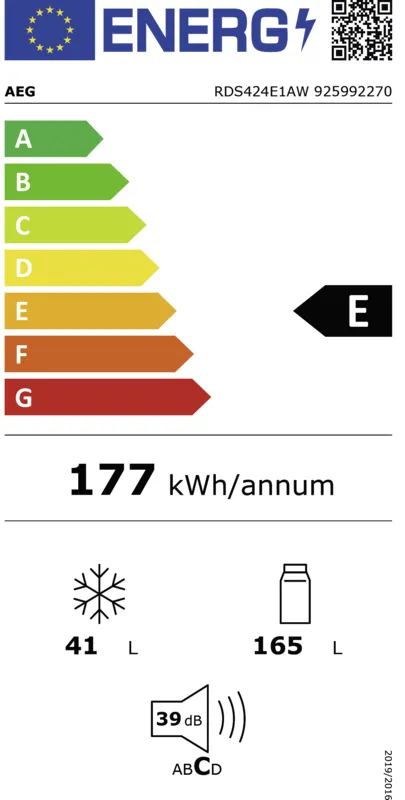 AEG RDS424E1AW energielabel