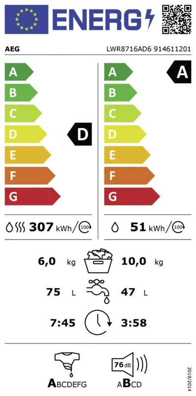 AEG LWR8716AD6 energielabel