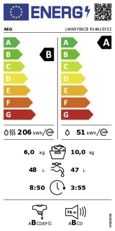 AEG LWR9706C8 energielabel
