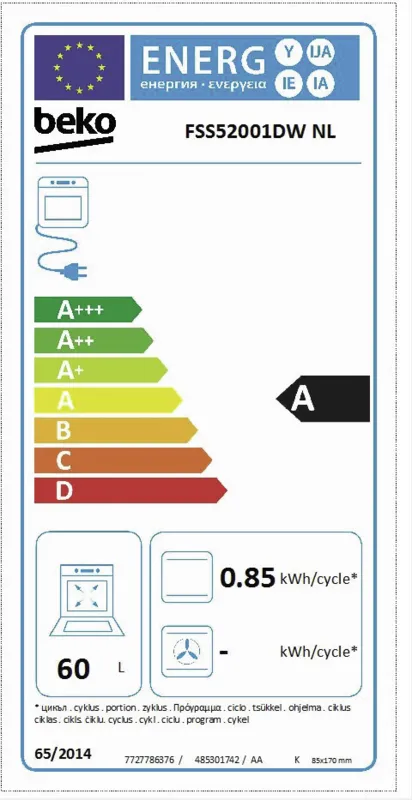 Beko FSS52001DWNL energielabel