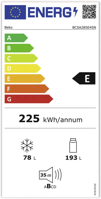Beko BCSA285E4SN energielabel