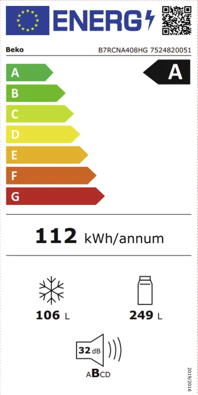 Beko B7RCNA408HG energielabel