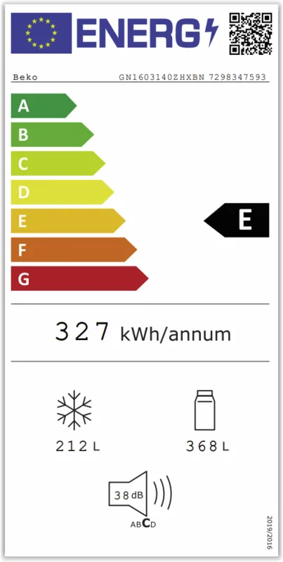 Beko GN1603140ZHXBN energielabel
