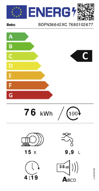 Beko BDFN36642XC energielabel