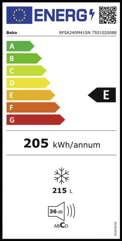 Beko RFSA240M41SN energielabel