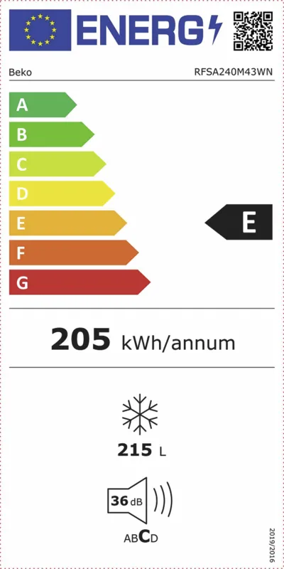 Beko RFSA240M43WN energielabel