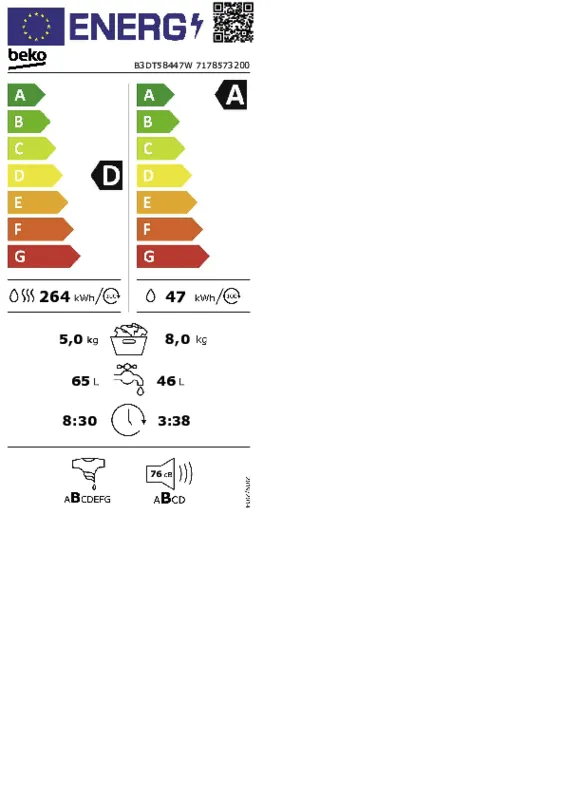 Beko B3DT58447W energielabel
