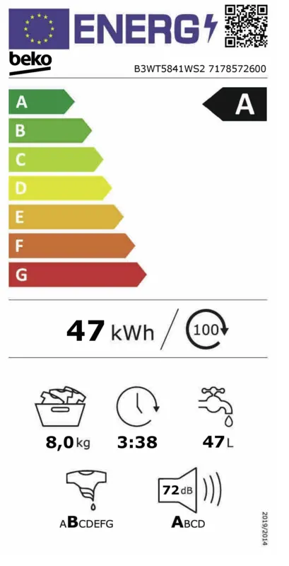 Beko B3WT5841WS2 energielabel