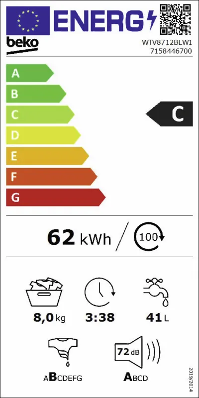 Beko WTV8712BLW1 energielabel