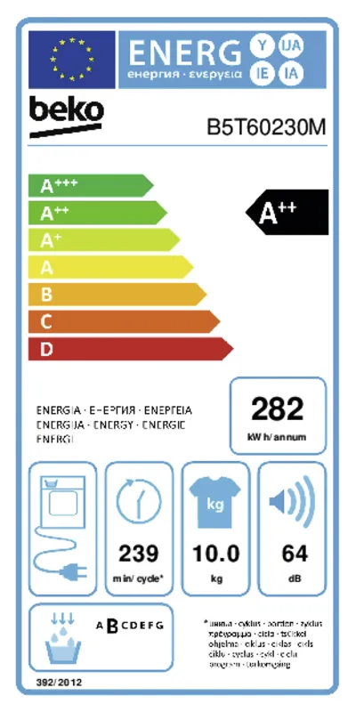 Beko B5T60230M energielabel