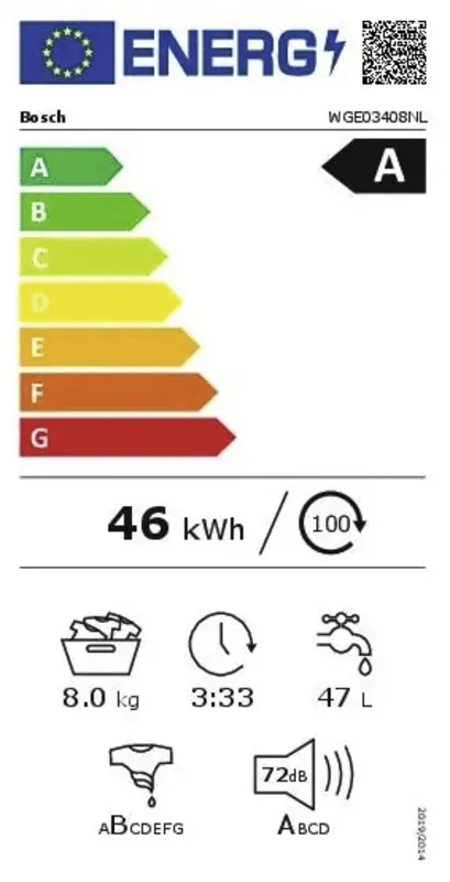 Bosch WGE03408NL energielabel