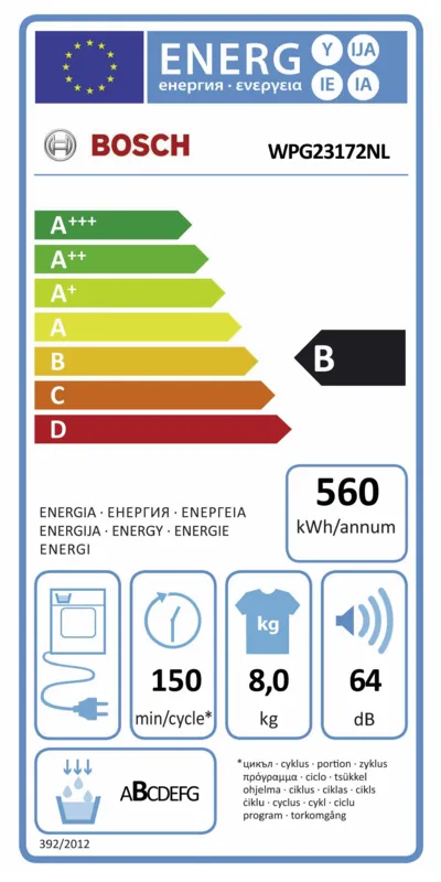 Bosch WPG23172NL energielabel