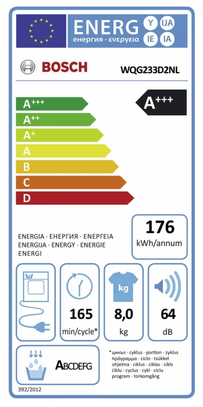 Bosch WQG233D2NL energielabel