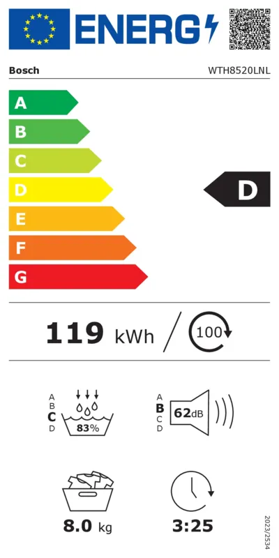 Bosch WTH8520LNL energielabel