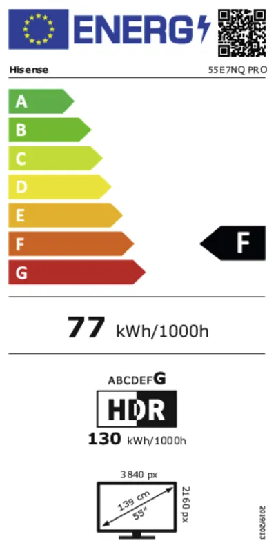 Hisense 55E7NQ pro energielabel