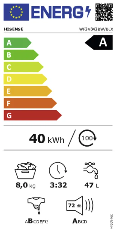 Hisense WF3V843BW/BLX energielabel