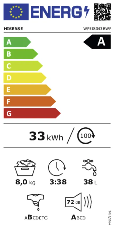 Hisense WF5I8043BWF energielabel