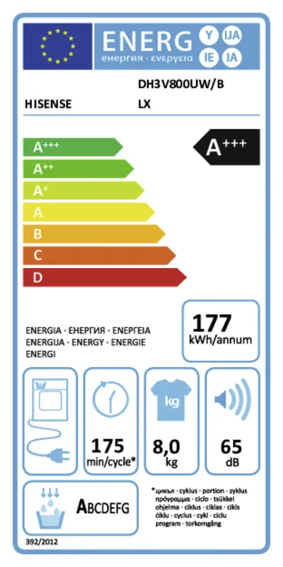 Hisense DH3V800UW/BLX energielabel