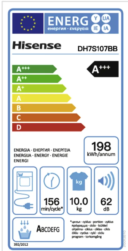 Hisense DH7S107BB energielabel