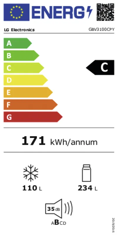 LG GBV3100CPY energielabel