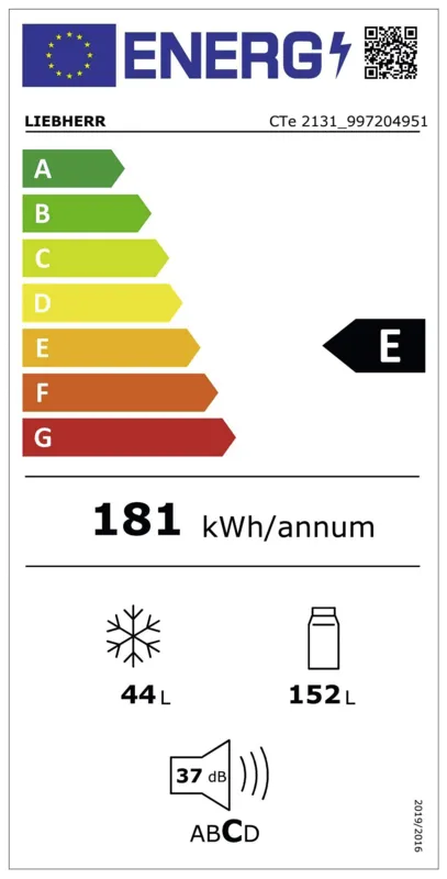 Liebherr CTe 2131-26 energielabel