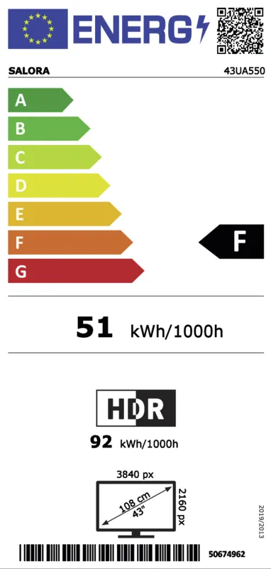 Salora 43UA550 energielabel