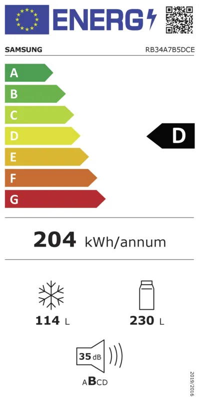 Samsung RB34A7B5DCE/EF energielabel