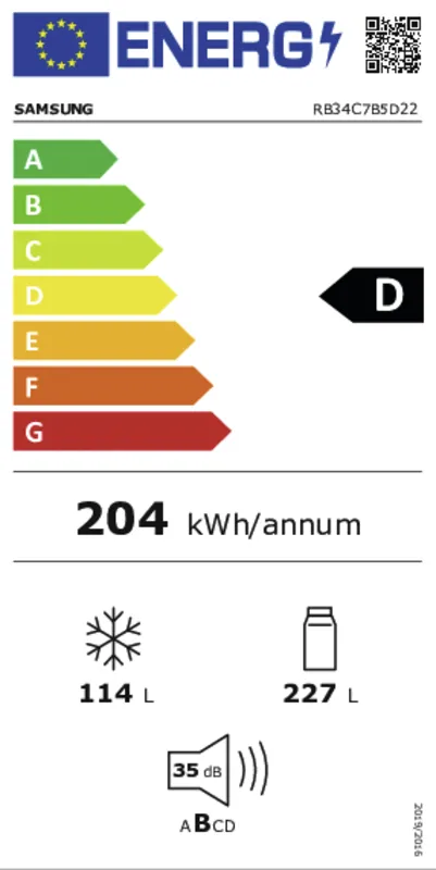 Samsung RB34C7B5D22/EF energielabel