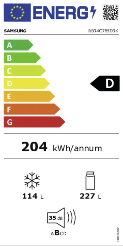 Samsung RB34C7B5D3K/EF energielabel