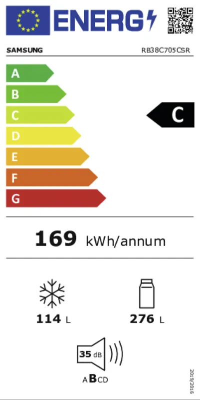 Samsung RB38C705CSR/EF energielabel