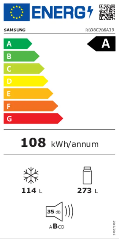 Samsung RB38C7B6A39/EF energielabel