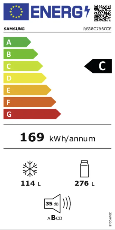 Samsung RB38C7B6CCE/EF energielabel