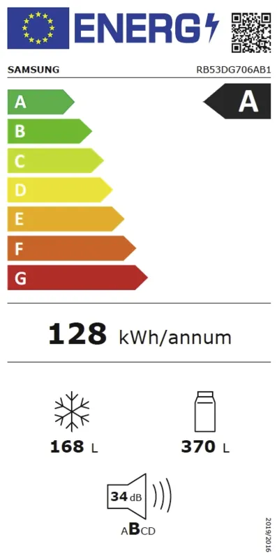 Samsung RB53DG706AB1EF energielabel