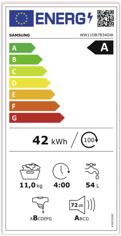 Samsung WW11DB7B34GWU3 Bespoke energielabel