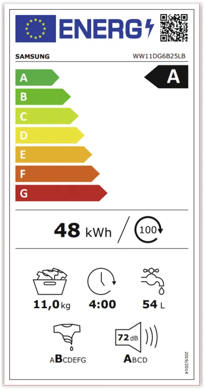 Samsung WW11DG6B25LBU3 energielabel