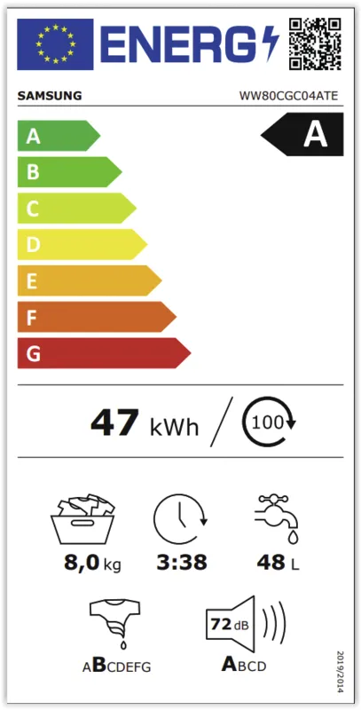 Samsung WW80CGC04ATEEN energielabel