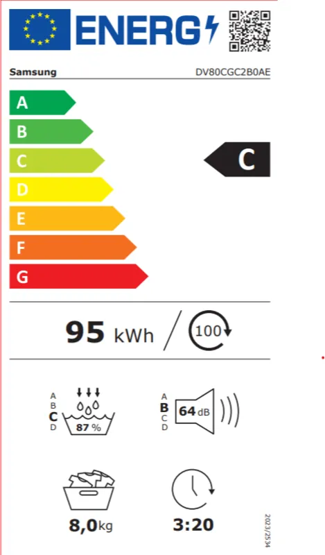 Samsung DV80CGC2B0AEEN energielabel