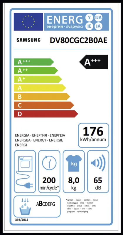 Samsung DV80CGC2B0AEEN energielabel