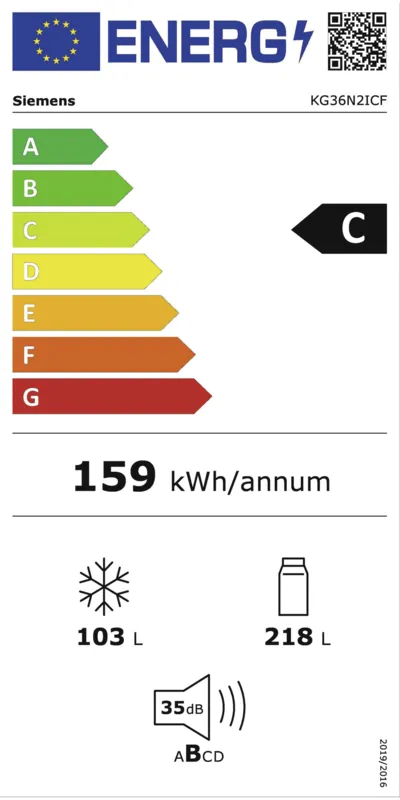 Siemens KG36N2ICF energielabel