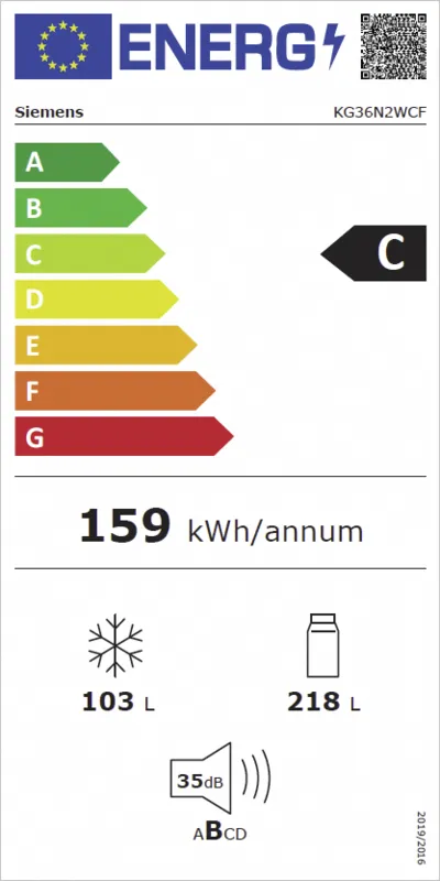Siemens KG36N2WCF energielabel