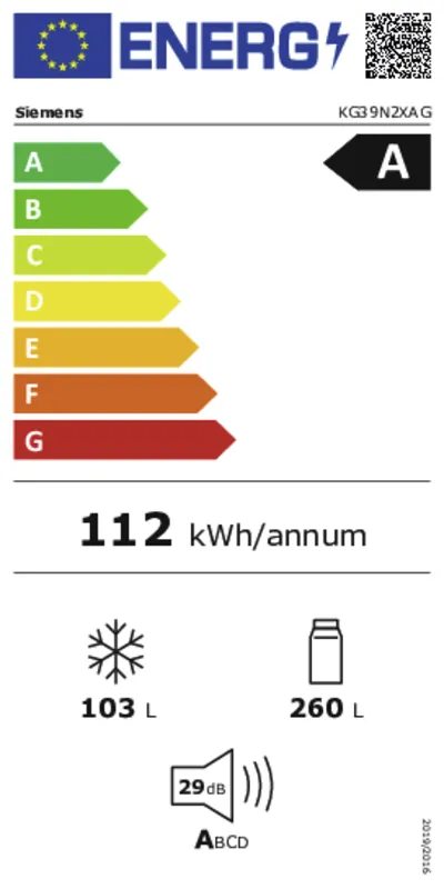 Siemens KG39N2XAG energielabel