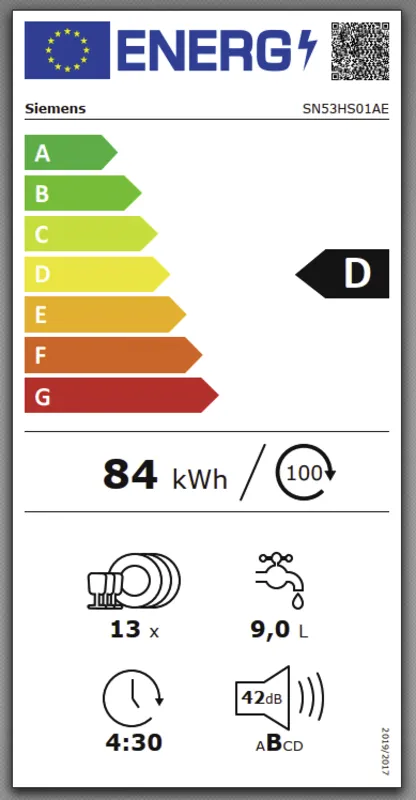 Siemens SN53HS01AE energielabel
