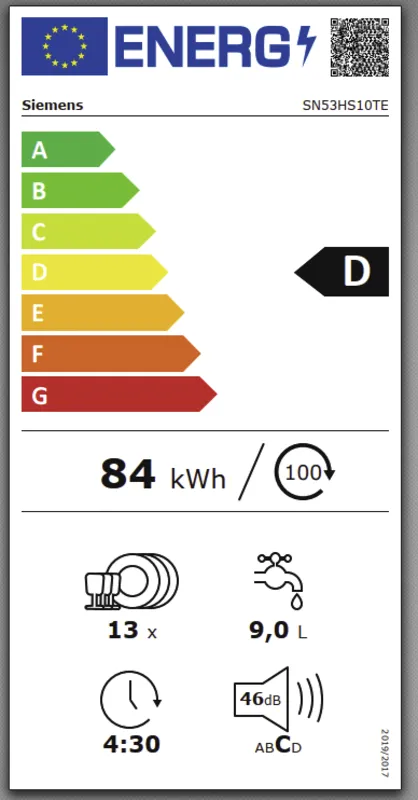 Siemens SN53HS10TE energielabel