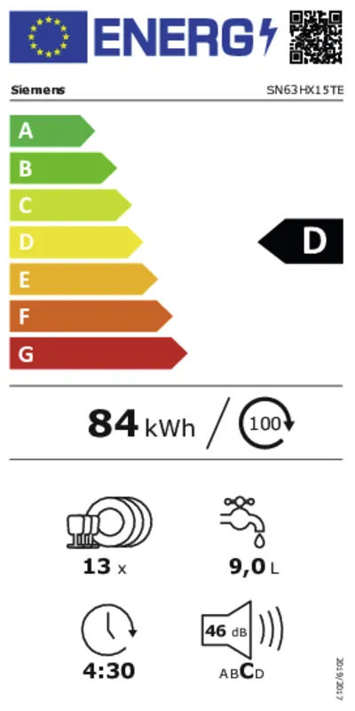Siemens SN63HX15TE energielabel