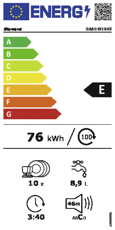 Siemens SR61HX16KE energielabel
