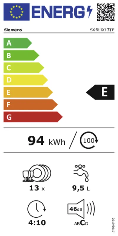 Siemens SX61IX13TE energielabel