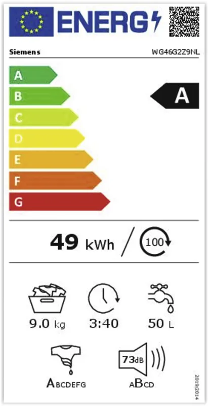 Siemens WG46G2Z9NL energielabel