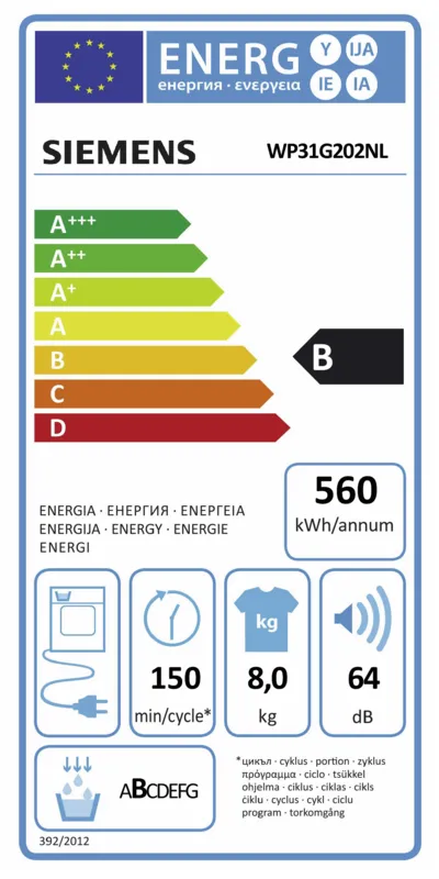Siemens WP31G202NL energielabel