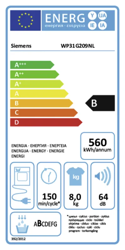 Siemens WP31G209NL energielabel